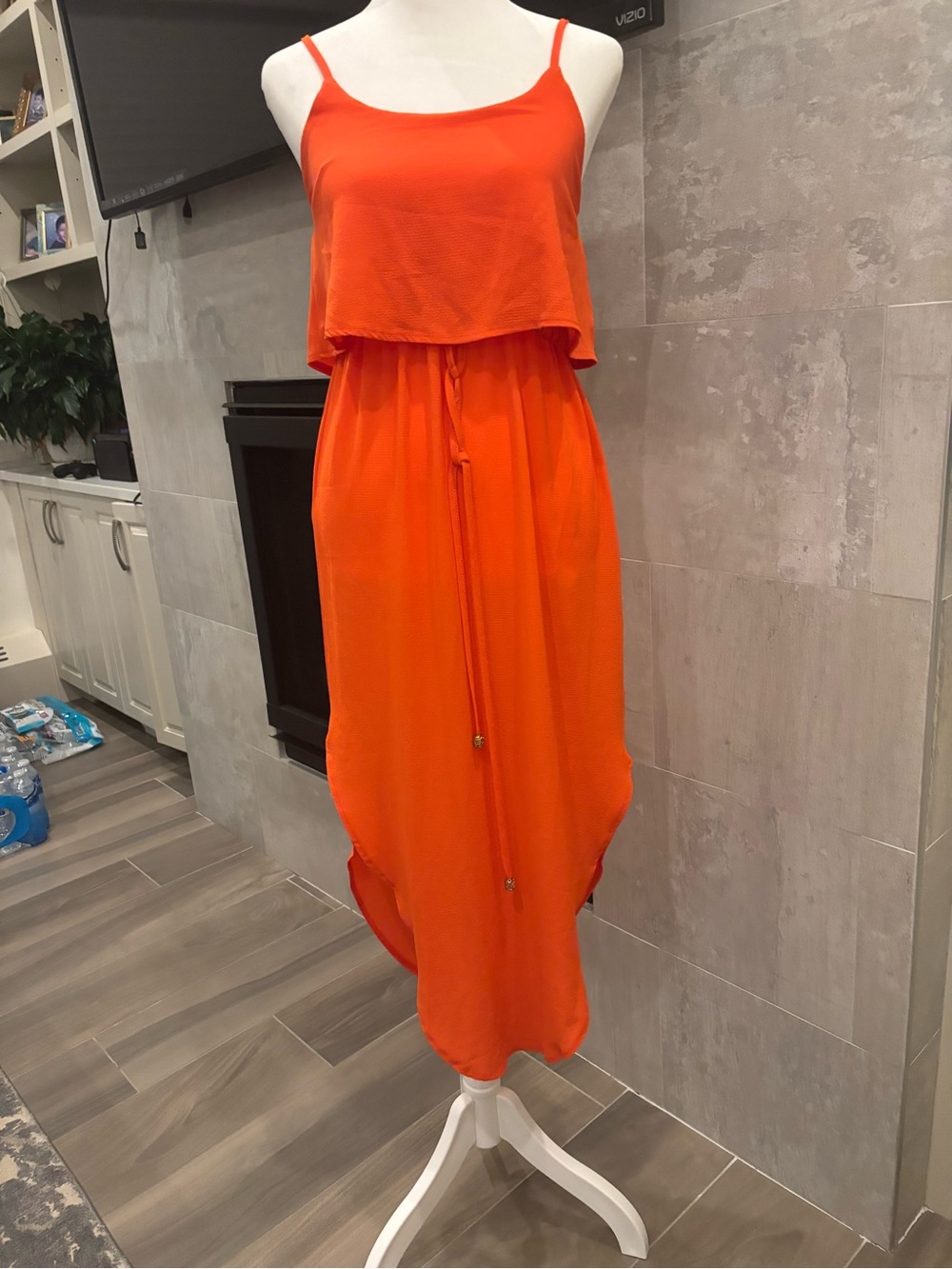 Bright Orange Spaghetti-Strap Maxi Dress